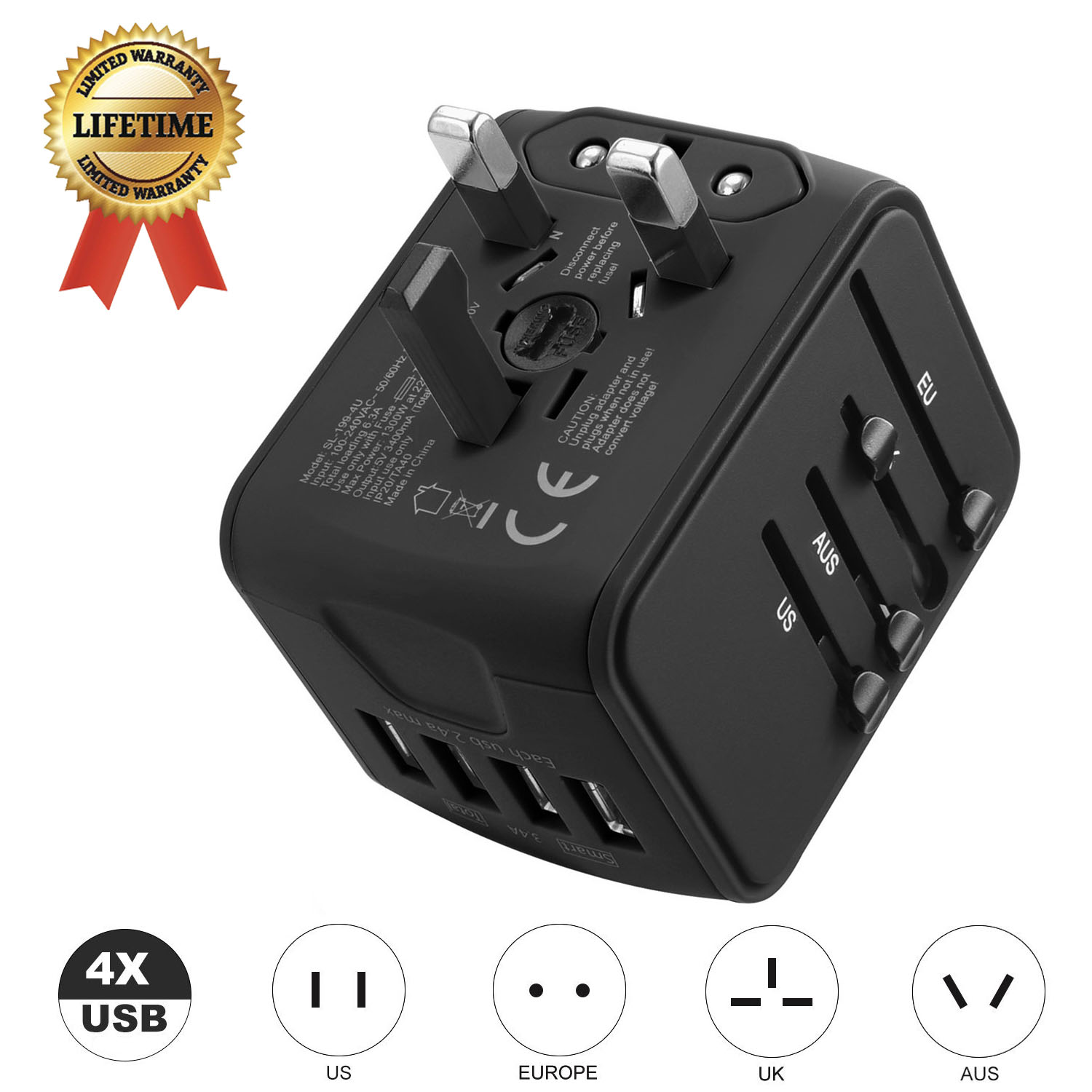International Travel Adapter Universal Power 4 USB