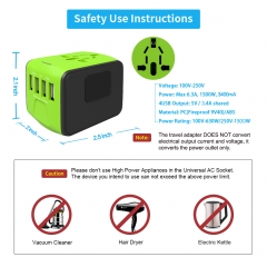 Travel Adapter International Tavel Power Adapter 4 USB Wall Charger Worldwide Travel Charger Universal AC Wall Outlet Plugs for US, EU, UK, AU