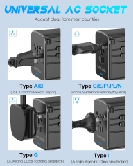Universal Travel Adapter PD35W Fast Charging Offers 3X2.4A USB-A Ports, 1X 3.0A USB-C, 1XUSB-PD Port and Multi AC Outlet, International Power Plug Adaptor Charger