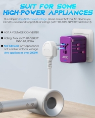 Universal Travel Adapter Offers 5.8A 3X 3.0A USB-C Ports, 2X 2.4A USB-A Ports and Multi AC Outlet, All-in-One International Power Plug Adaptor Worldwide Charger