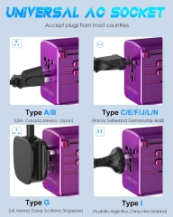 Universal Travel Adapter Offers 5.8A 3X 3.0A USB-C Ports, 2X 2.4A USB-A Ports and Multi AC Outlet, All-in-One International Power Plug Adaptor Worldwide Charger